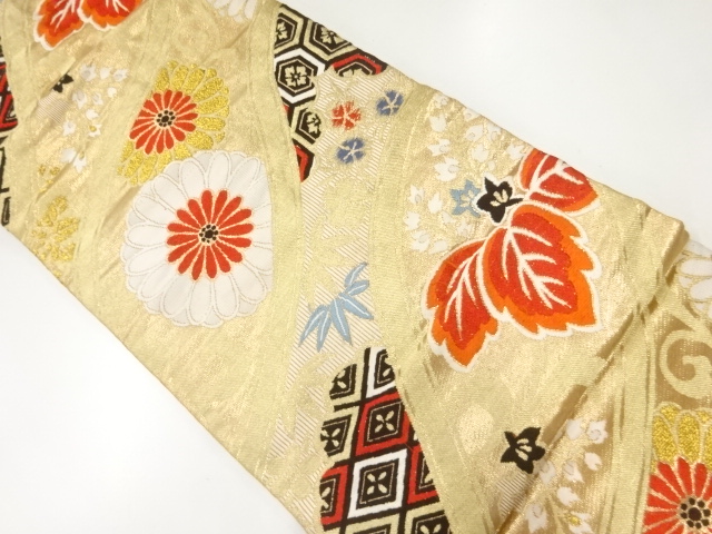 アンティーク　斜め立涌に菊桐模様織出し名古屋帯（着用可）